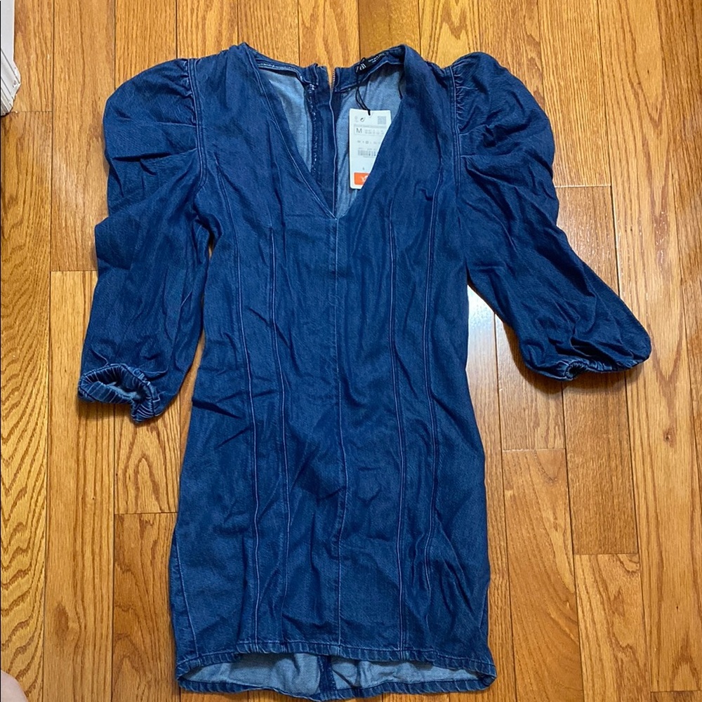 ZARA with tags |  Denim Puff Sleeve Dress